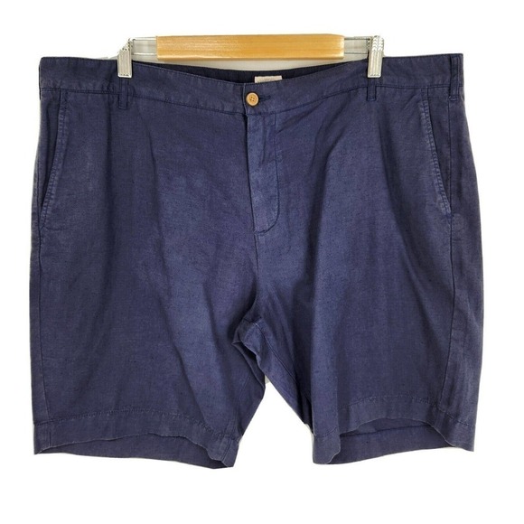 New Faherty Mens Malibu Chino 9" Short Flat Front Linen Cotton Navy Blue Size 40